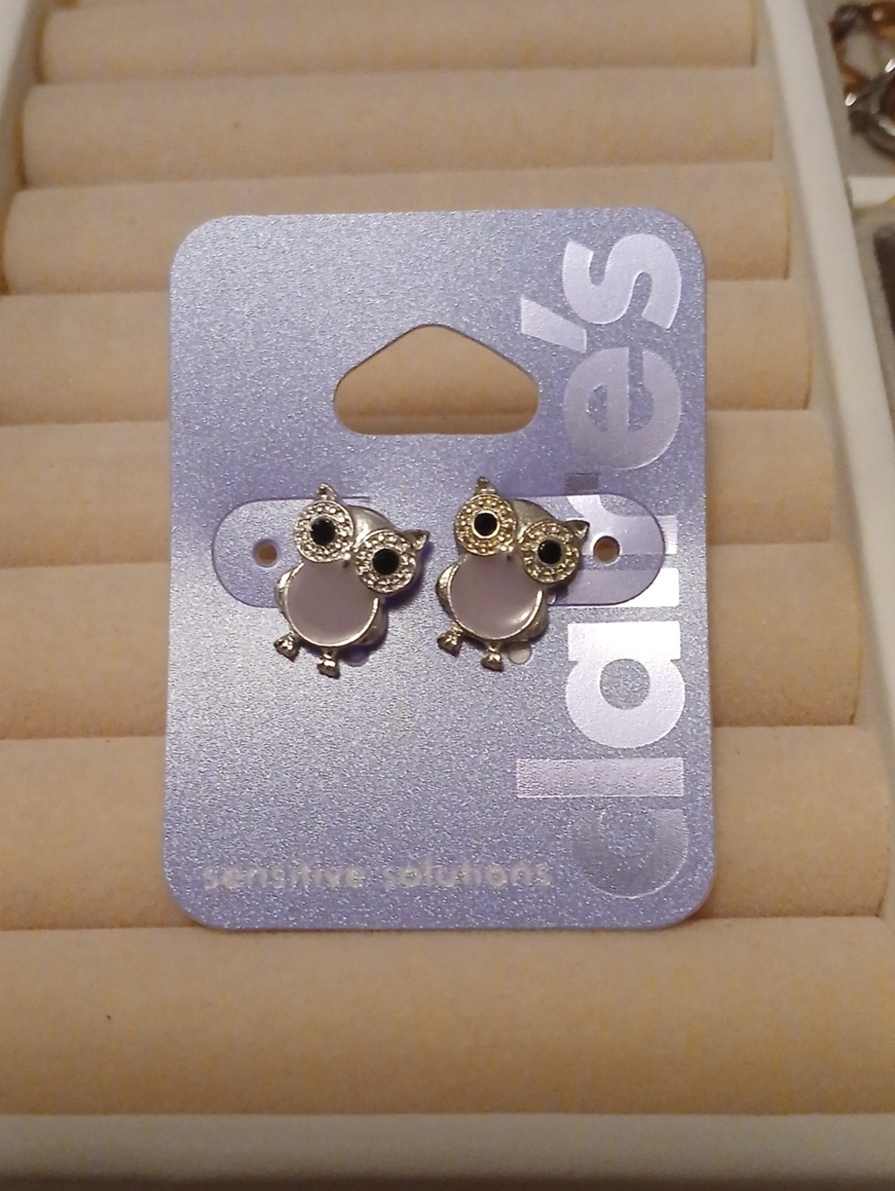 Claire's Gold Owl Stud Earrings with Light Pink Centers